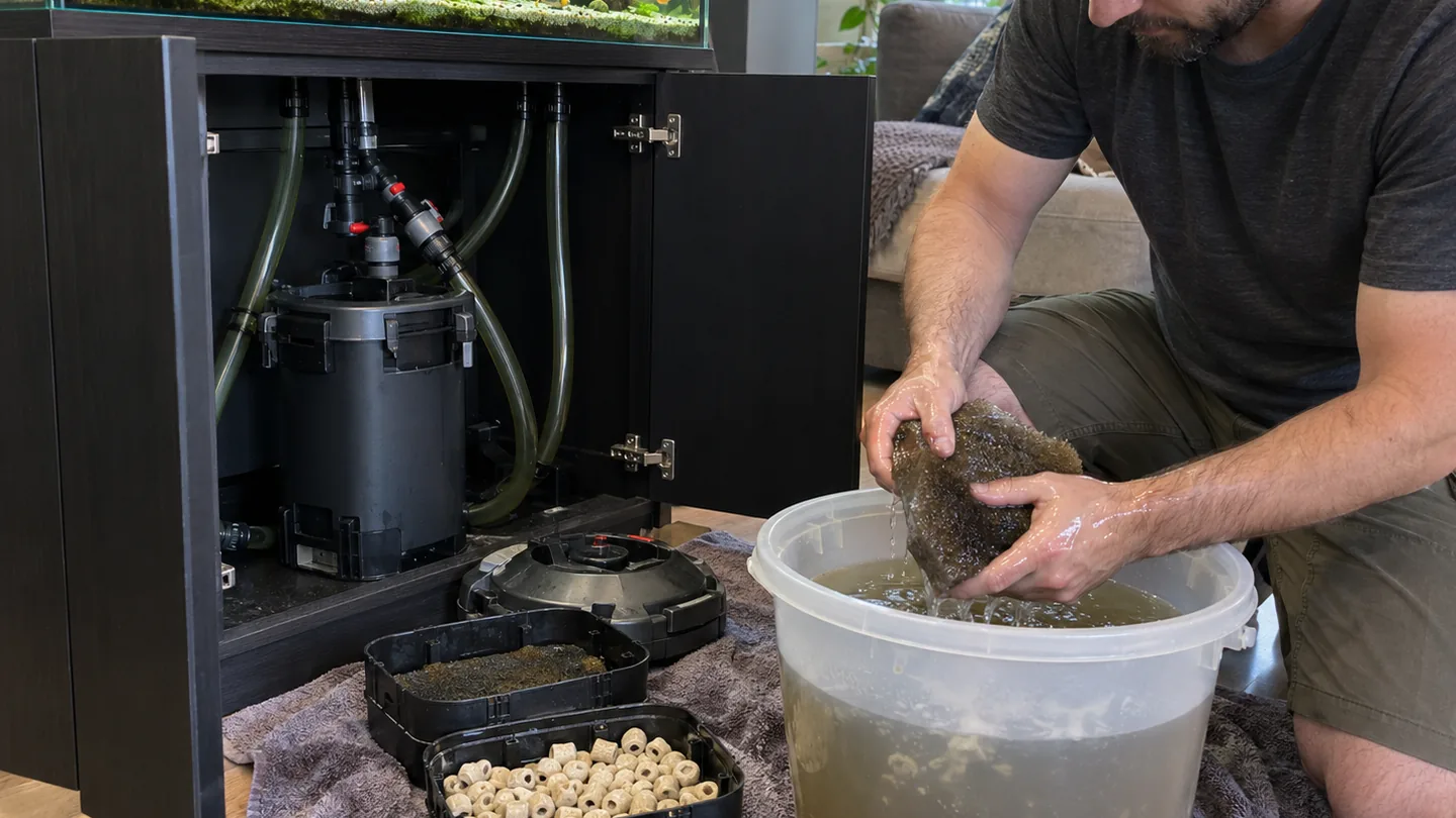 Freshwater aquarium care scene