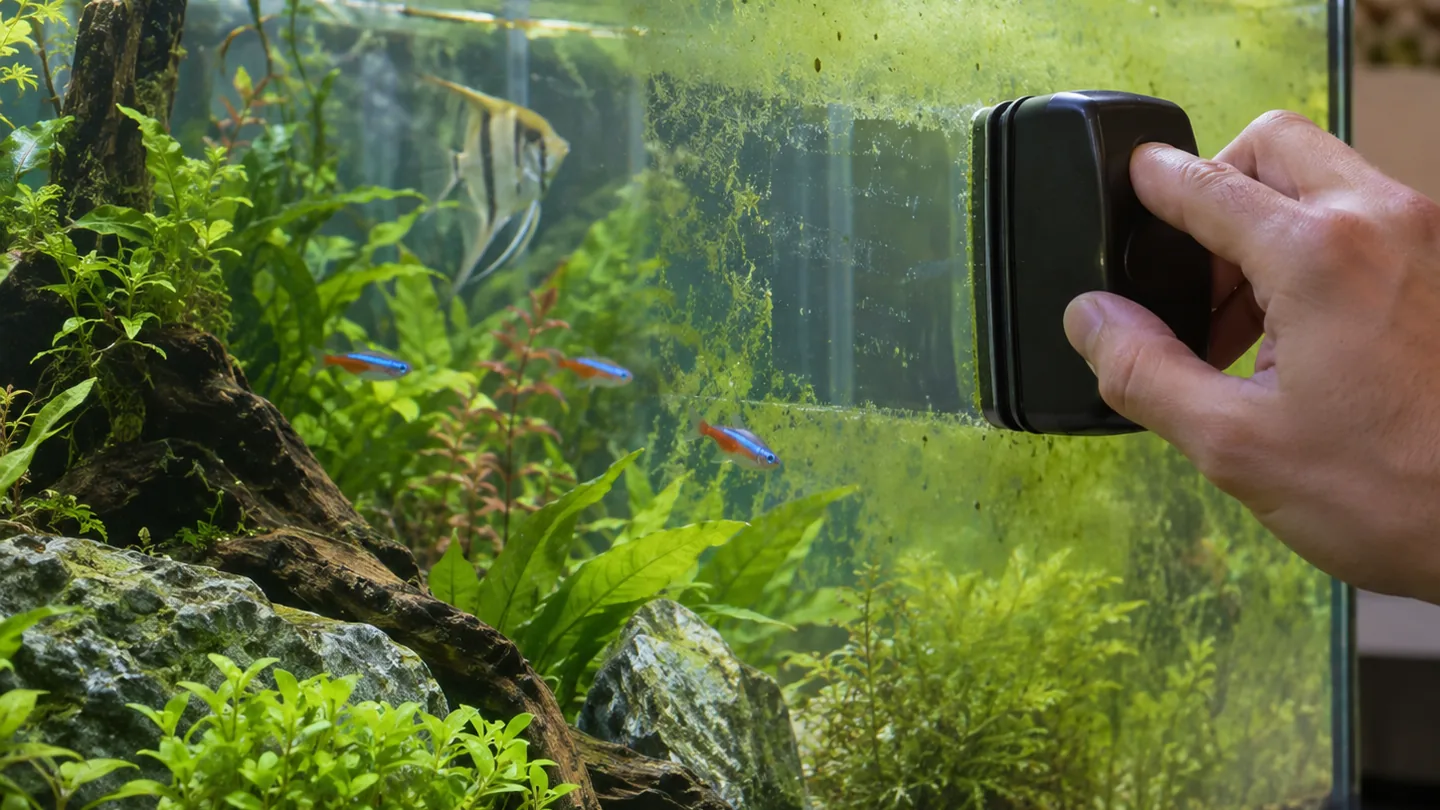Freshwater aquarium care scene