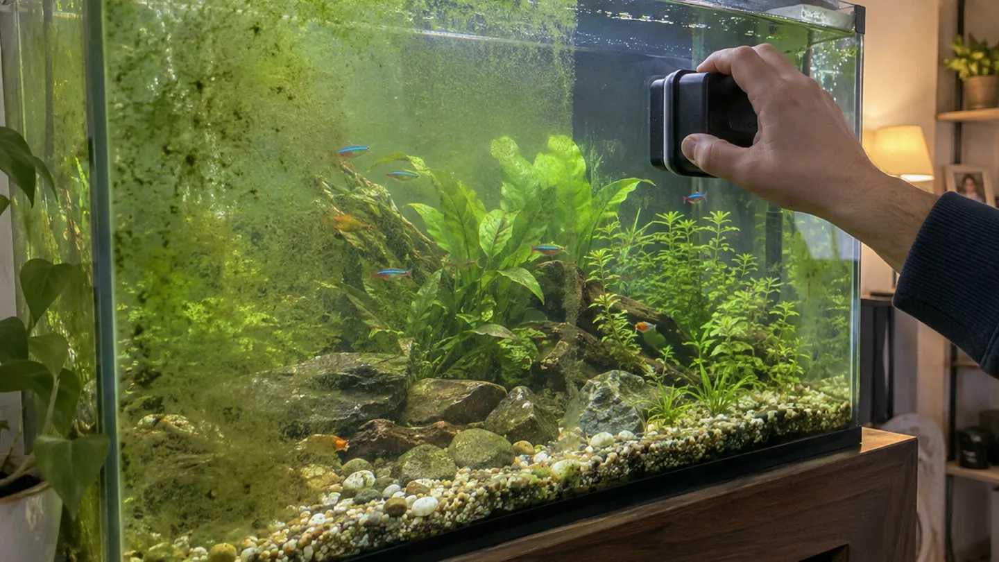 Freshwater aquarium care scene