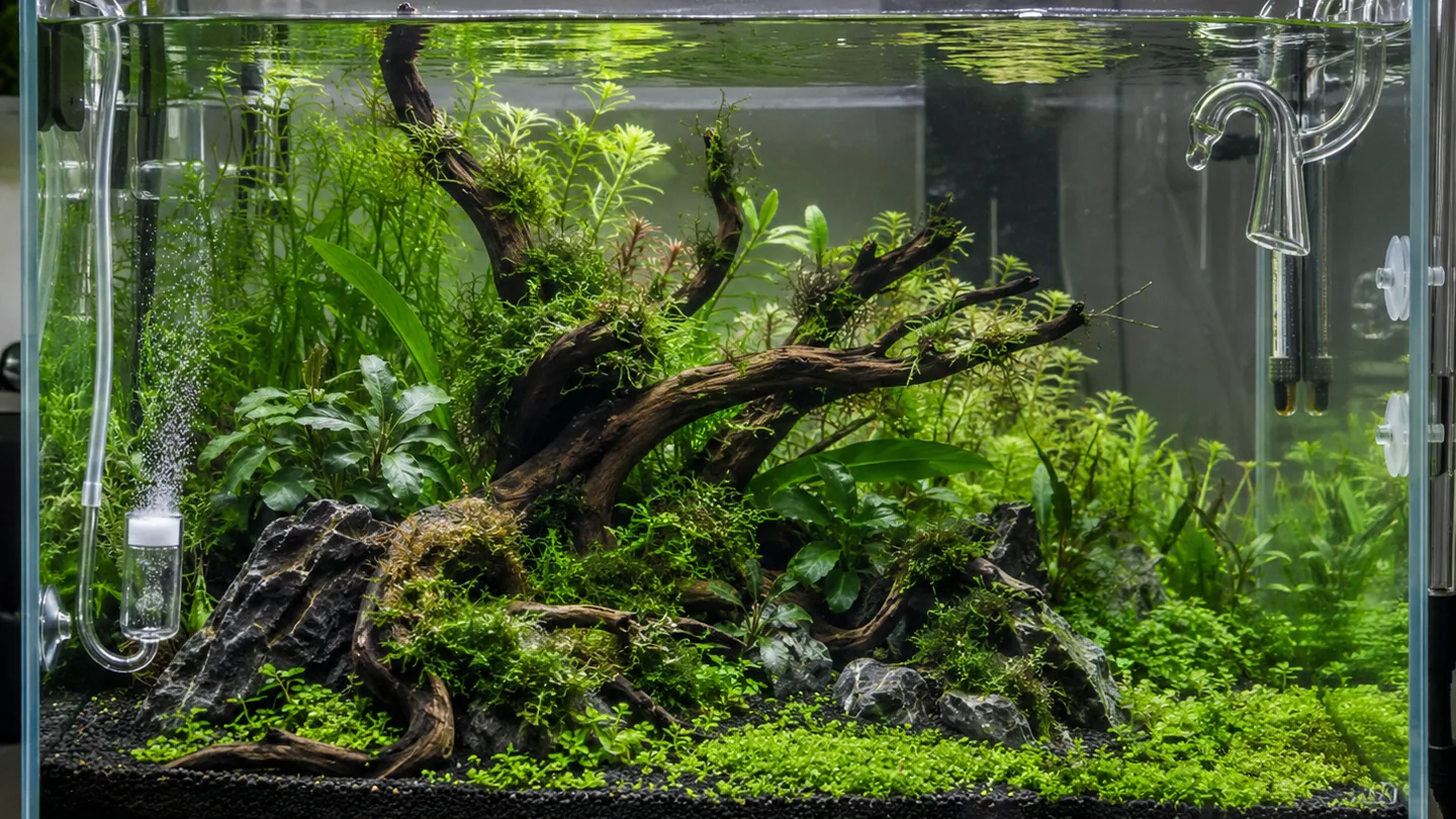 Freshwater aquarium care scene
