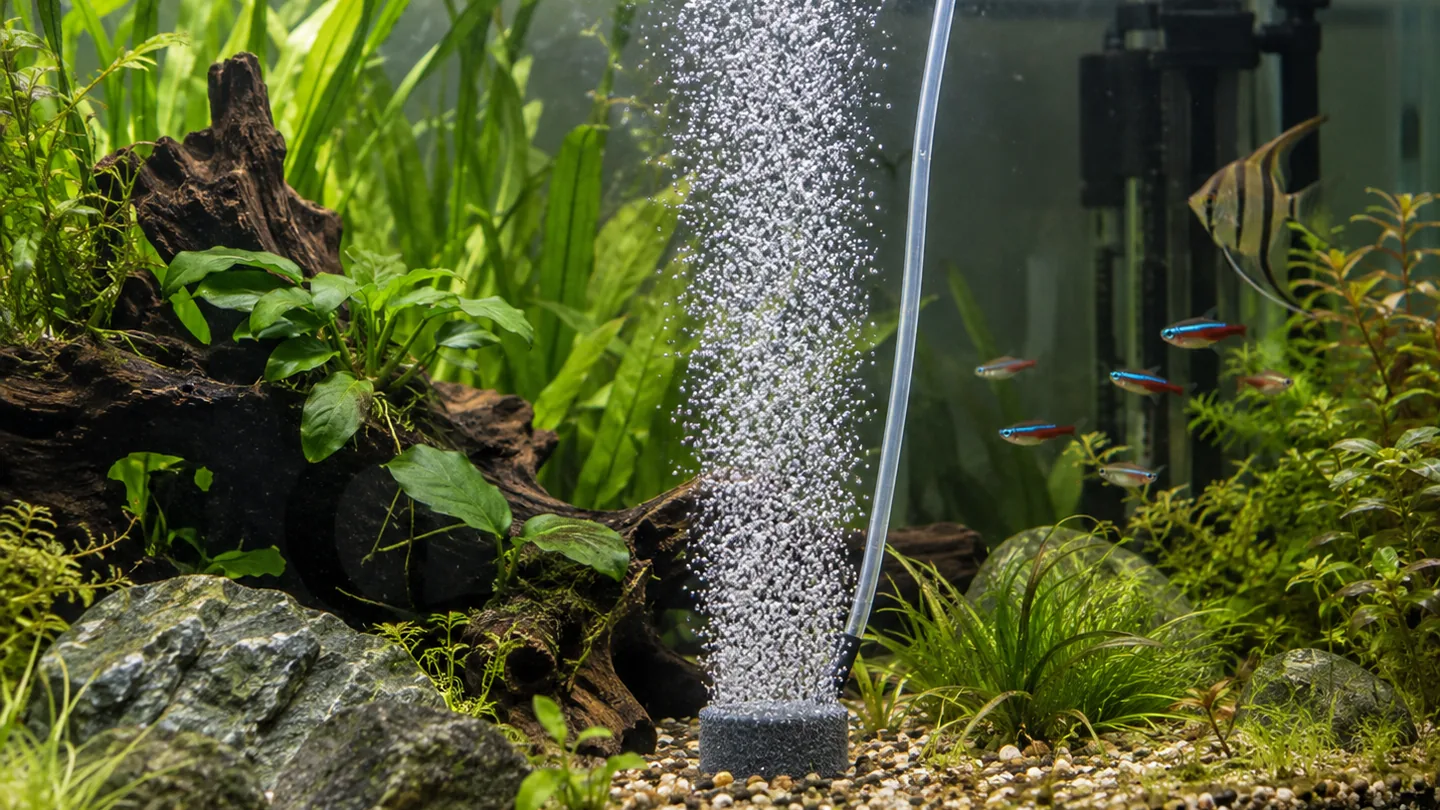 Freshwater aquarium care scene