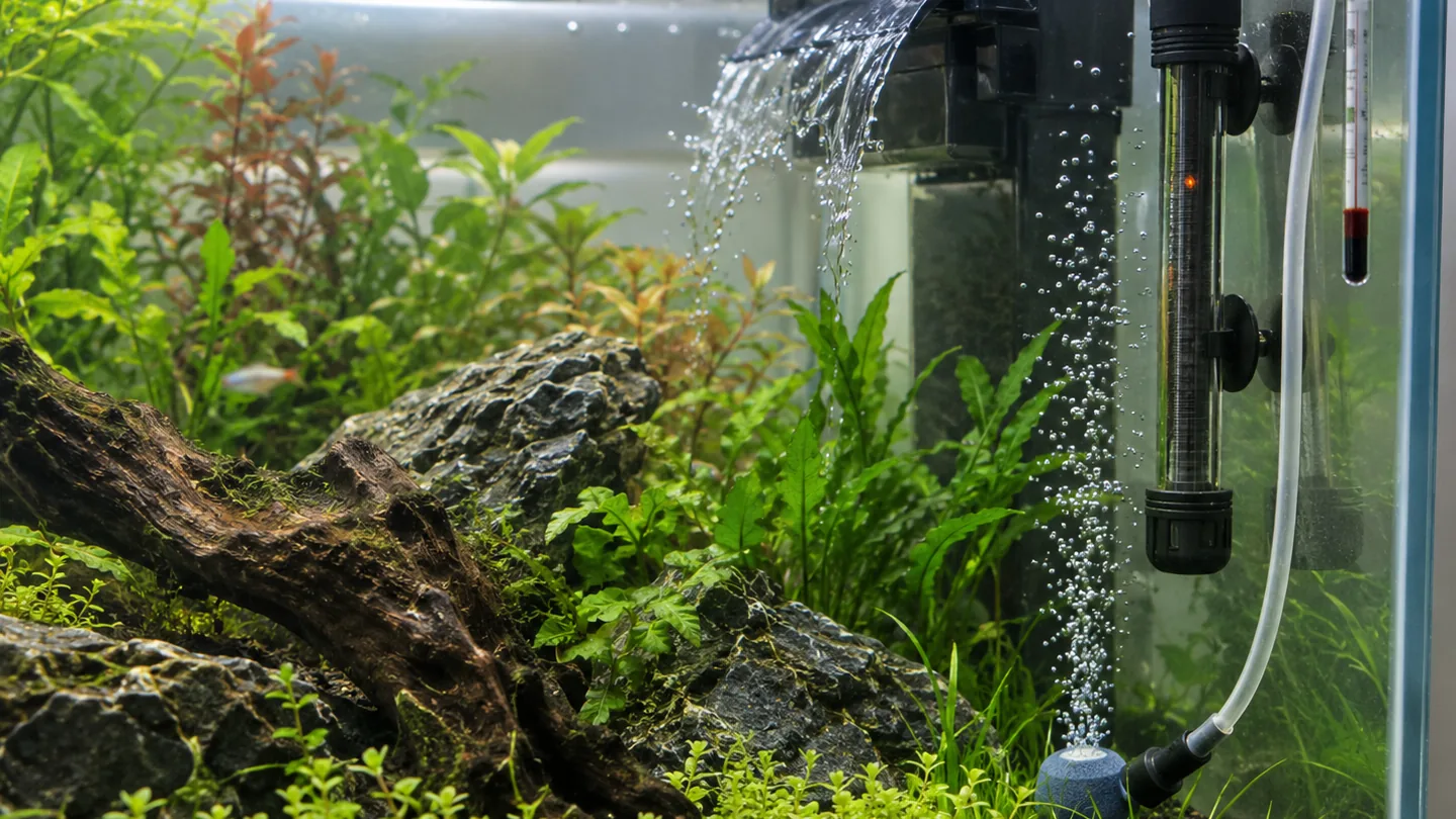Freshwater aquarium care scene