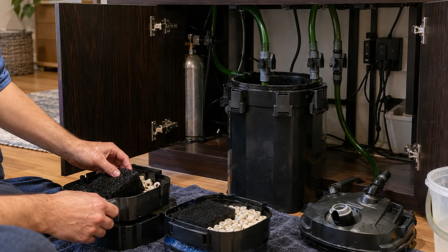 Freshwater aquarium care scene