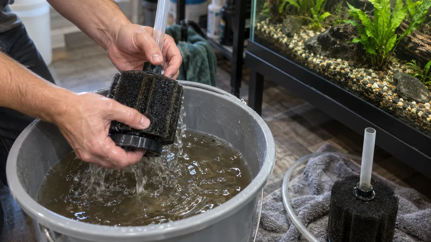 Freshwater aquarium care scene