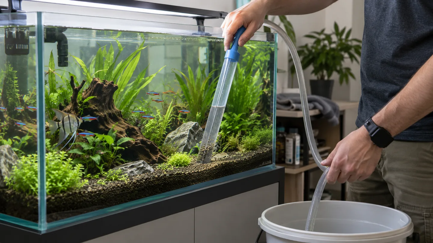 Freshwater aquarium care scene