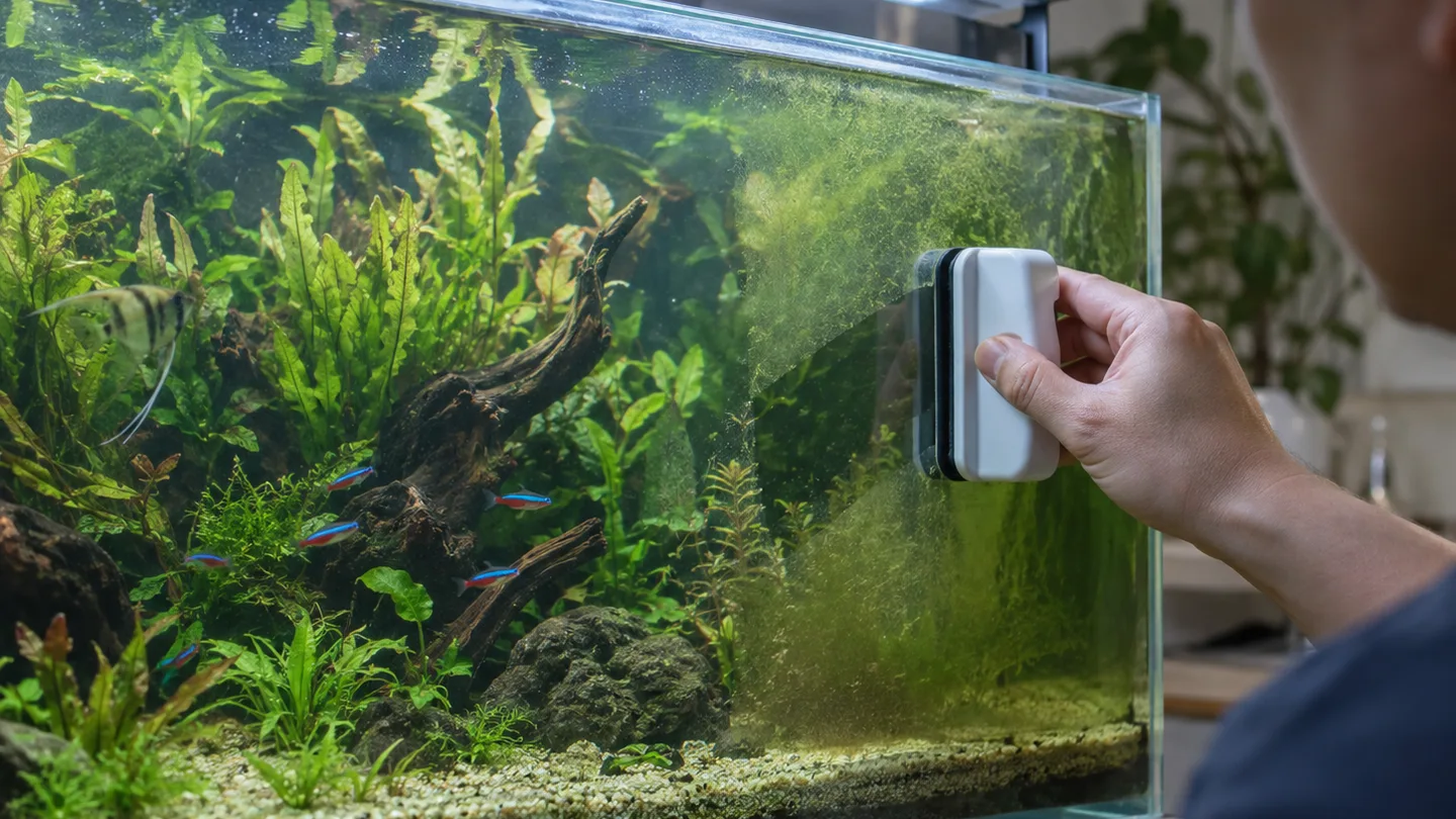 Freshwater aquarium care scene