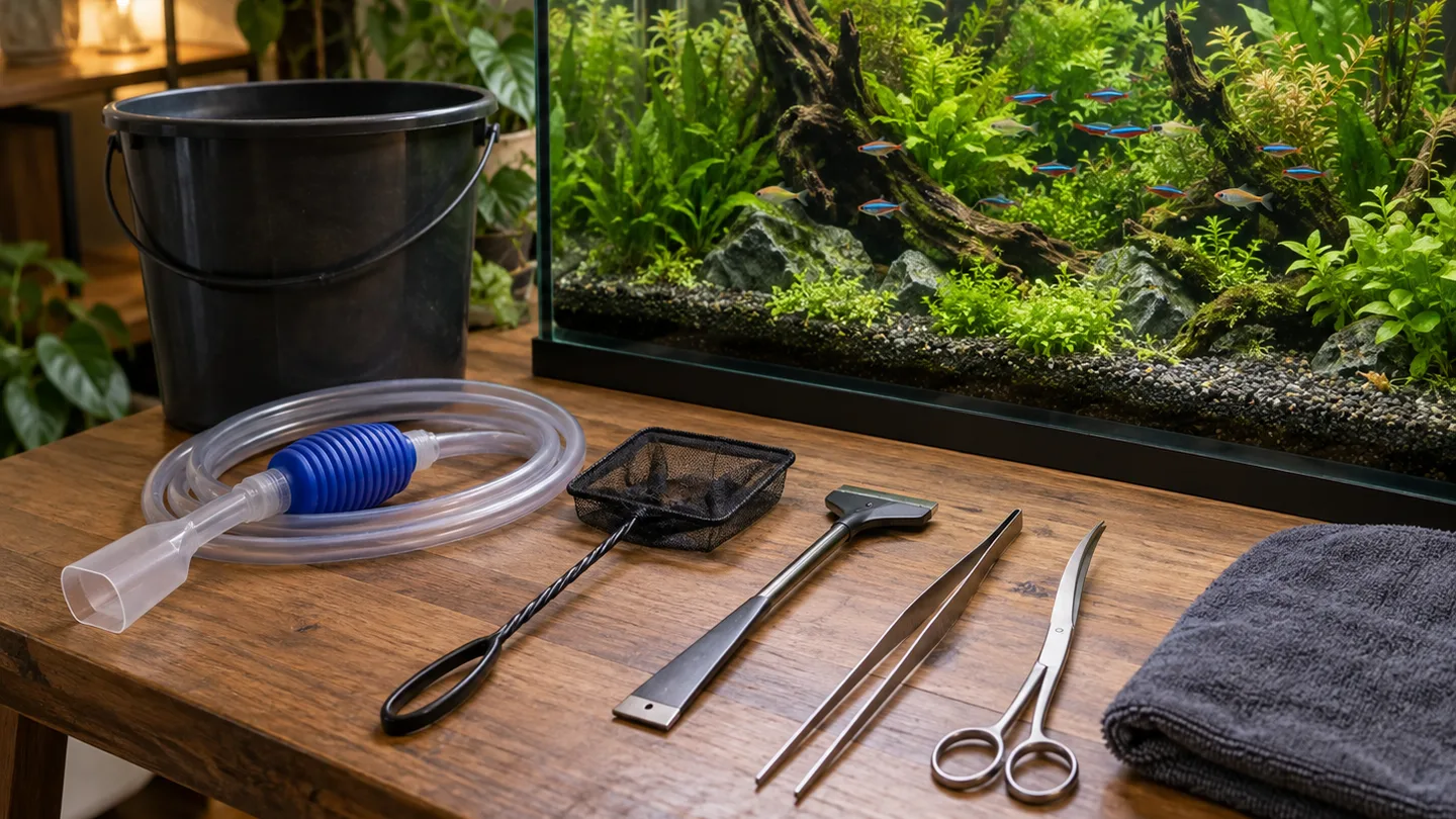 Freshwater aquarium care scene