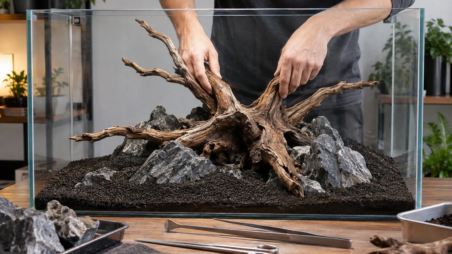 Freshwater aquarium care scene