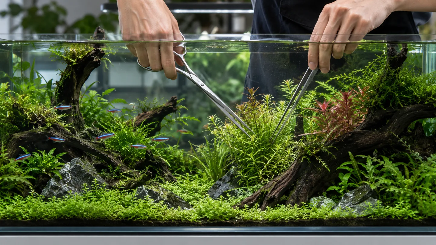 Freshwater aquarium care scene