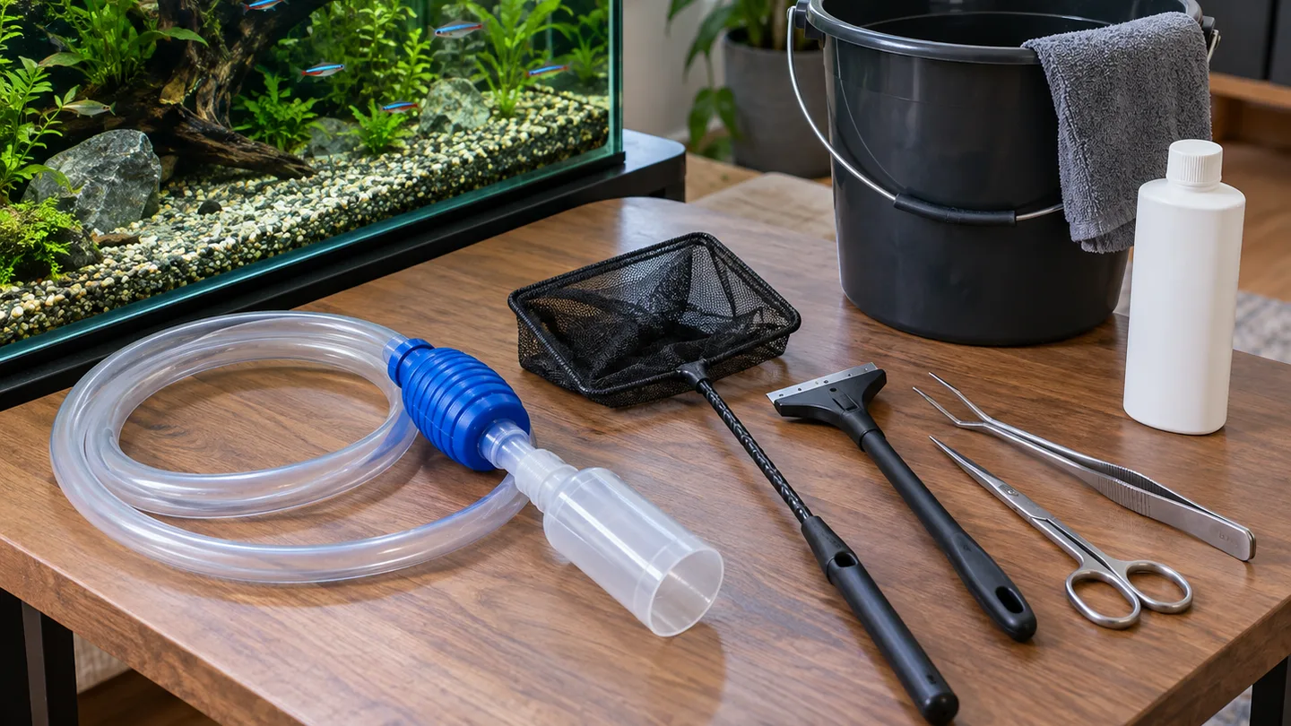 Freshwater aquarium care scene