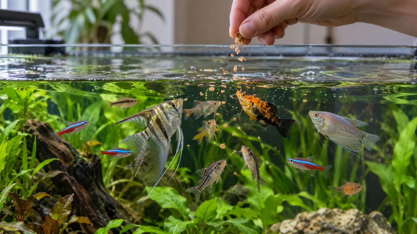 Freshwater aquarium care scene