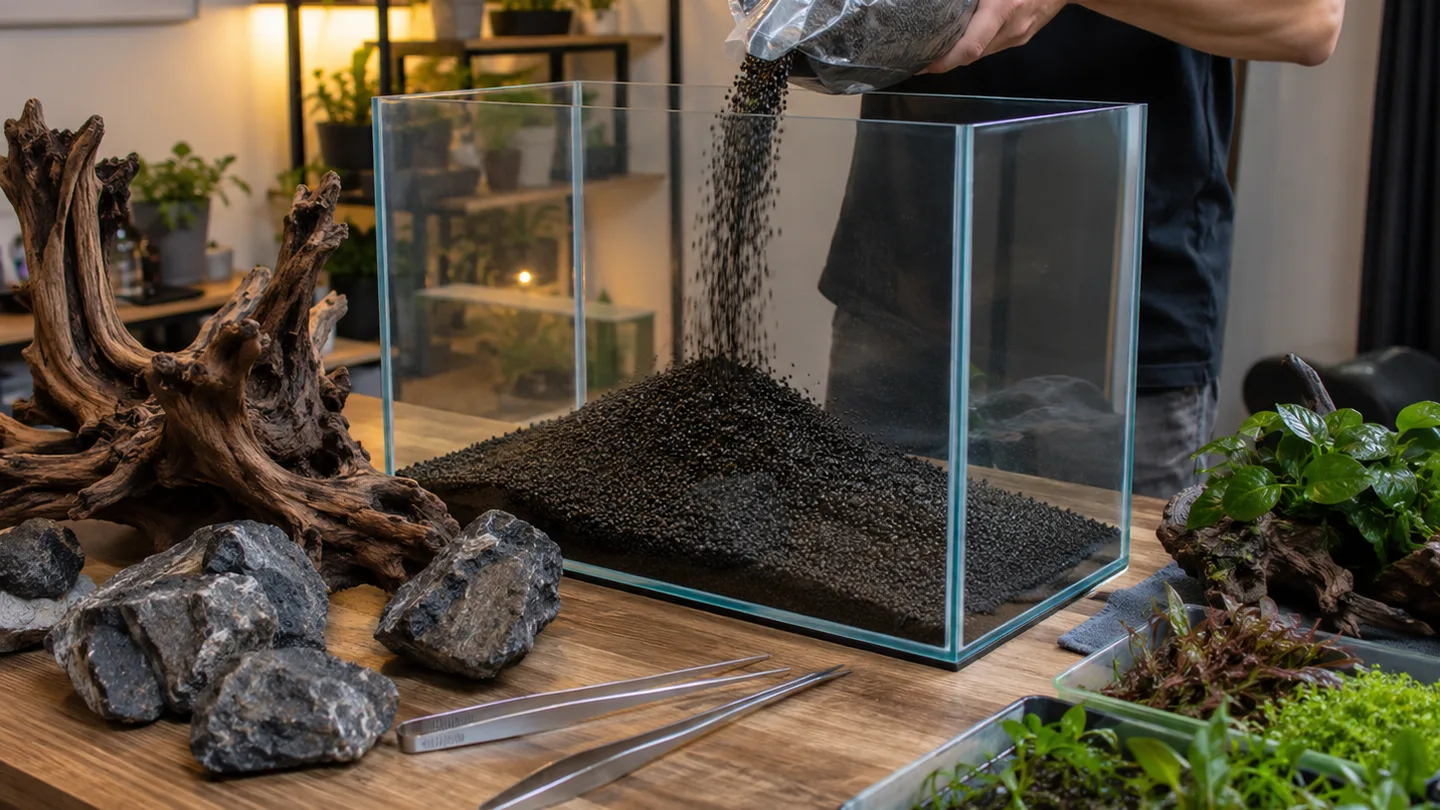 Freshwater aquarium care scene