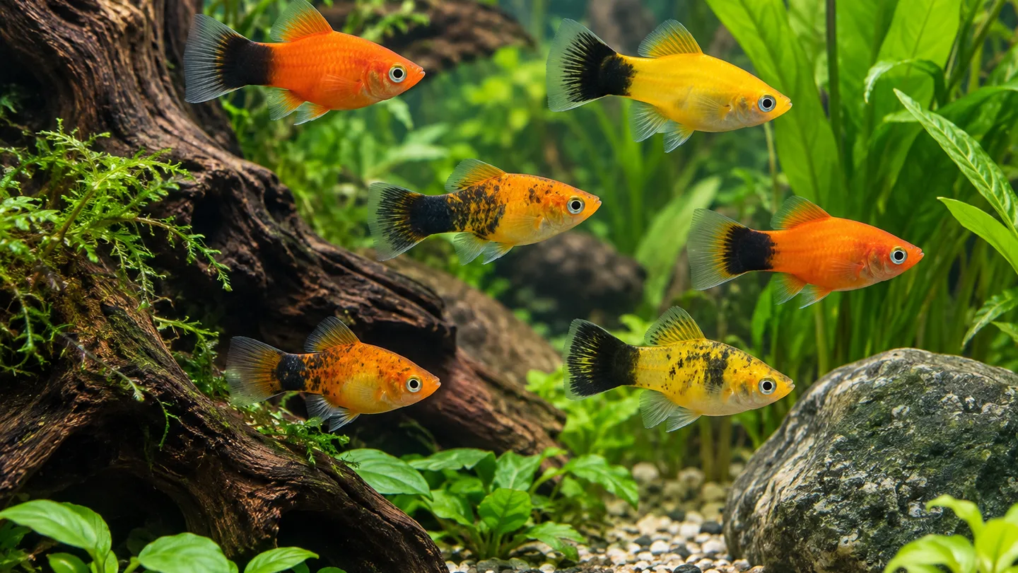 Colourful Livebearers in a Planted Aquarium
