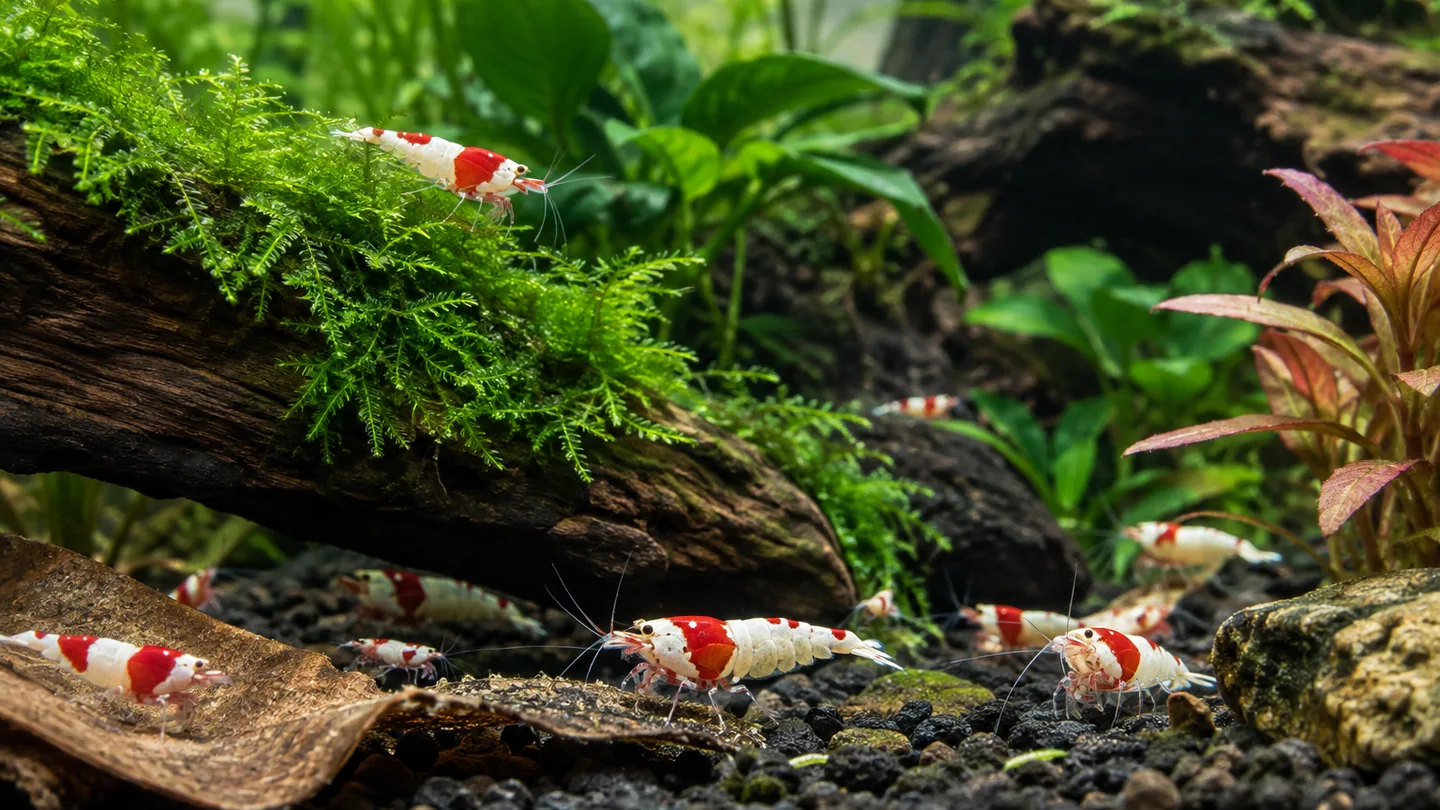 Crystal Red Shrimp in a Lush Aquascape
