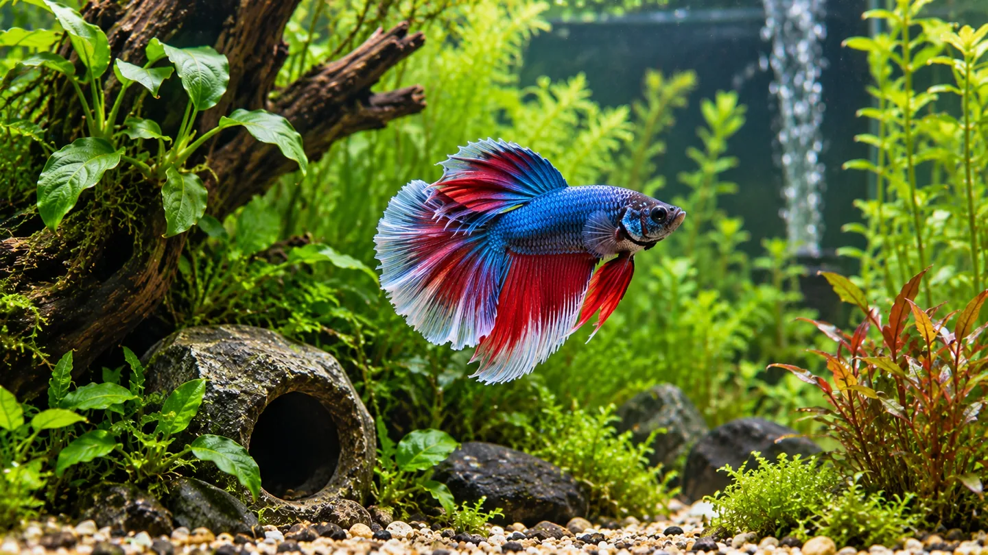 Vibrant Betta in a Planted Aquarium