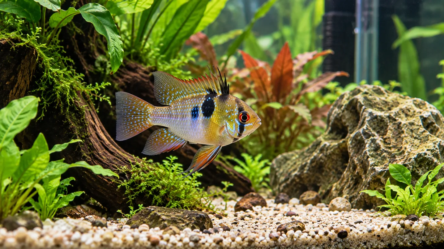 Vibrant Cichlid in a Planted Aquarium