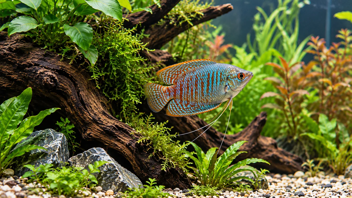 Vibrant Gourami in a Planted Aquascape