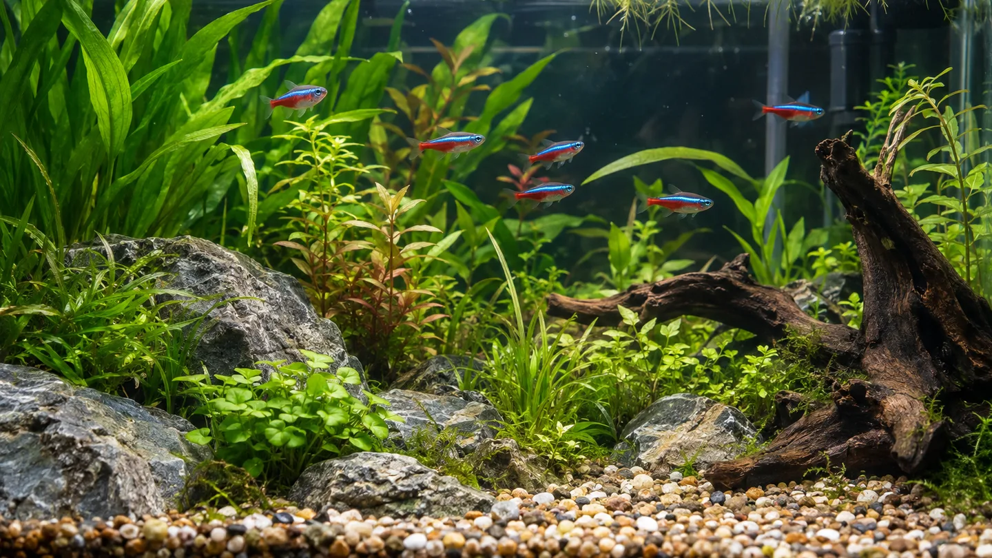 Vibrant Planted Aquarium with Neon Tetras